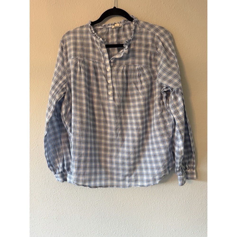 a.n.a‎ Women's Lightweight Plaid Blouse Quarter Button Ruffle Collar Size XXL